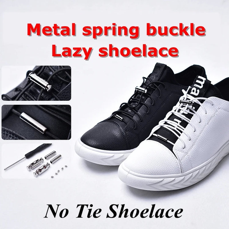1Pair New Metal Lock Shoelace No Tie Shoe Laces Elastic Buckle Shoelaces Kids Adult Quick Lazy Sneakers Shoes Lace Shoestrings