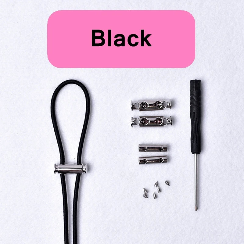 1Pair New Metal Lock Shoelace No Tie Shoe Laces Elastic Buckle Shoelaces Kids Adult Quick Lazy Sneakers Shoes Lace Shoestrings