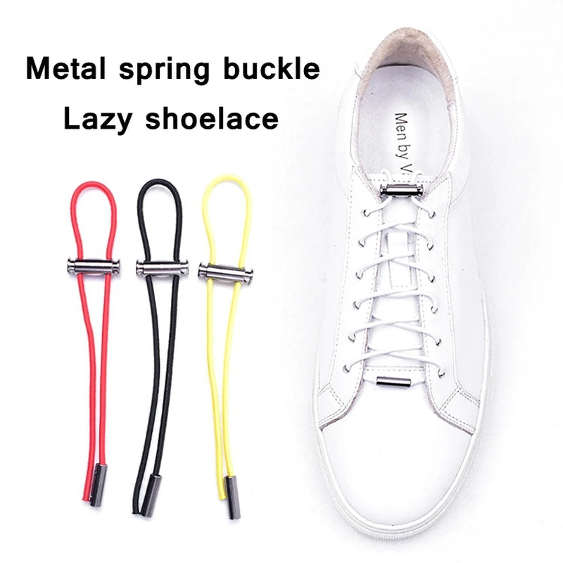 1Pair New Metal Lock Shoelace No Tie Shoe Laces Elastic Buckle Shoelaces Kids Adult Quick Lazy Sneakers Shoes Lace Shoestrings
