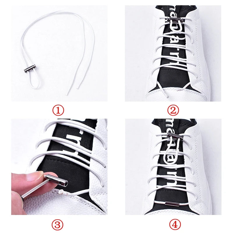1Pair New Metal Lock Shoelace No Tie Shoe Laces Elastic Buckle Shoelaces Kids Adult Quick Lazy Sneakers Shoes Lace Shoestrings