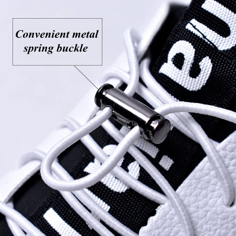 1Pair New Metal Lock Shoelace No Tie Shoe Laces Elastic Buckle Shoelaces Kids Adult Quick Lazy Sneakers Shoes Lace Shoestrings